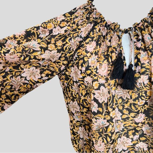 Billabong Womens Cotton Sun Fire Peasant Top Mixed Print Semi-Sheer Size M Boho - Picture 7 of 16